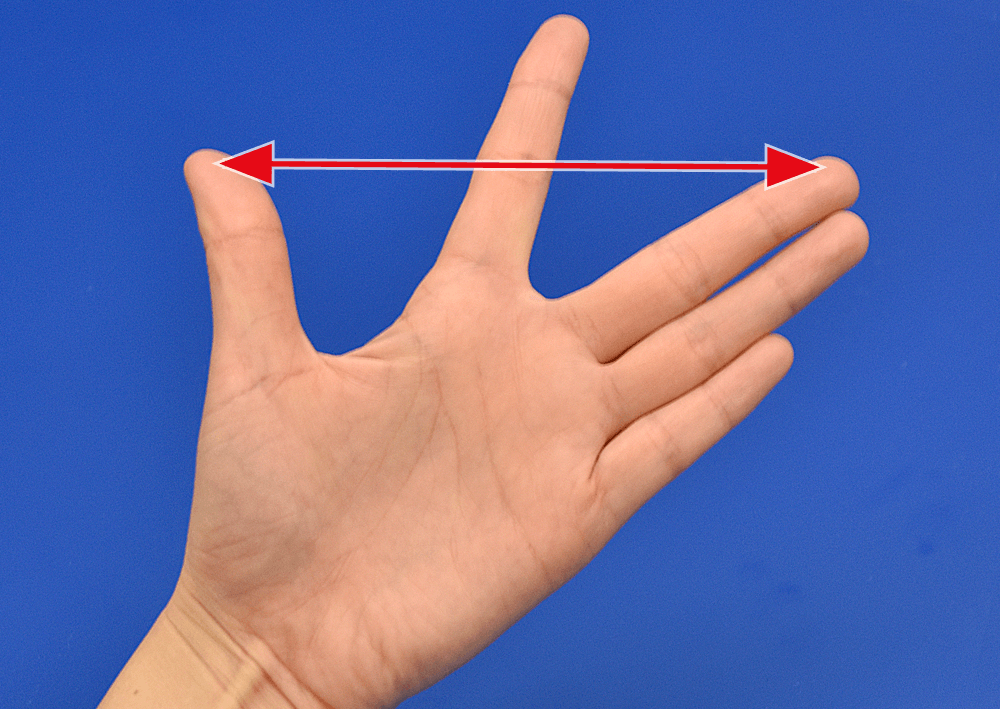 イメージ画像：手を広げたときの親指の先から中指の先までの長さ