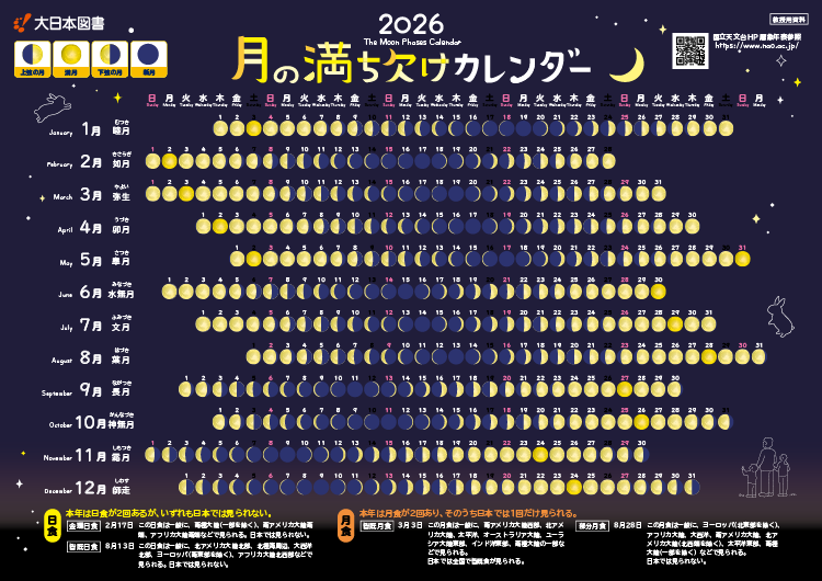 2026年<br/>月の満ち欠けカレンダー