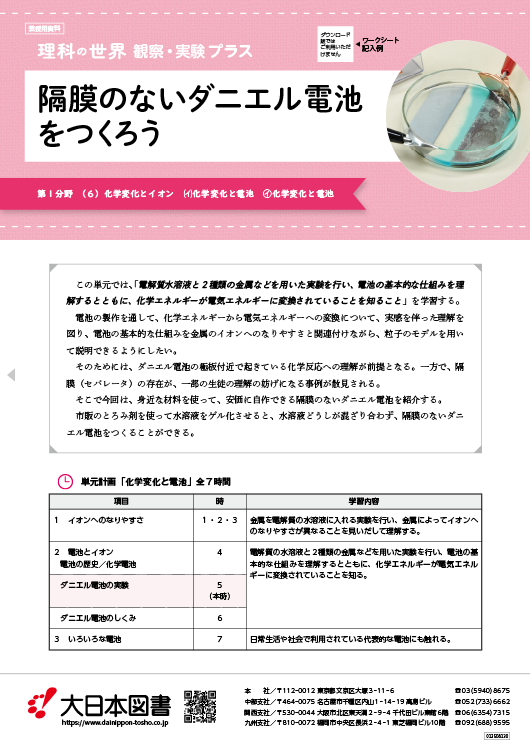 隔膜のないダニエル電池をつくろう