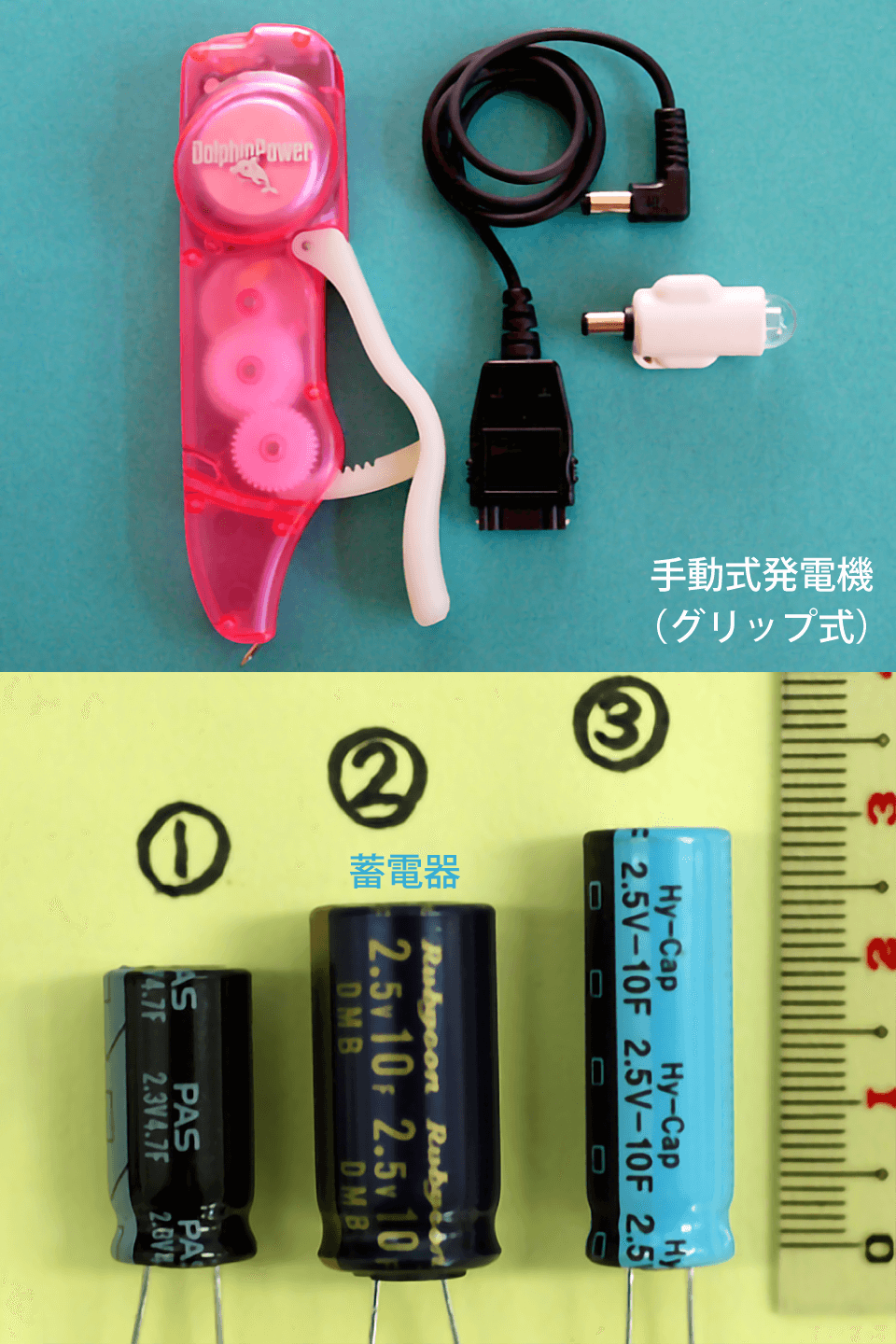 手動式発電機と蓄電器