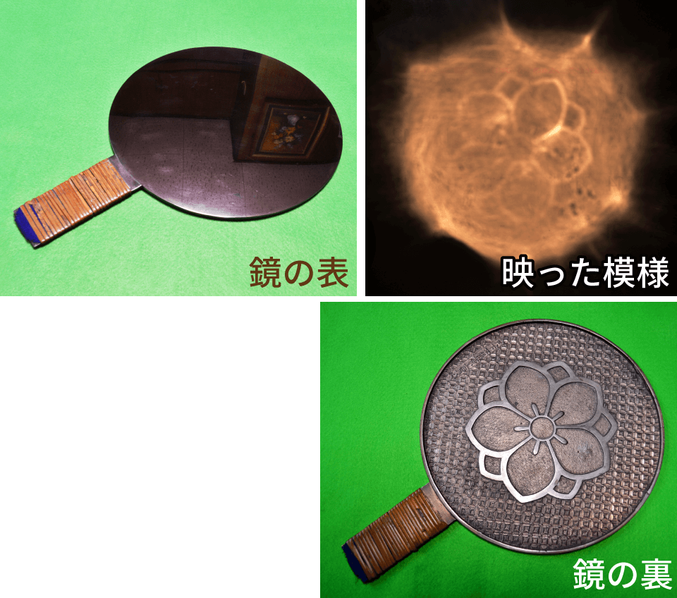 裏の模様が映る鏡