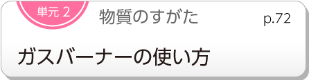 単元2　物質のすがた　ガスバーナーの使い方　p.72