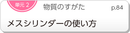 単元2　物質のすがた　メスシリンダーの使い方　p.84