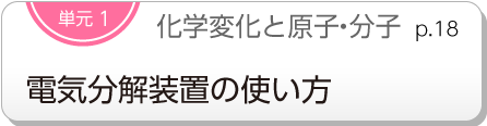 単元1　化学変化と原子・分子　電気分解装置の使い方　p.18